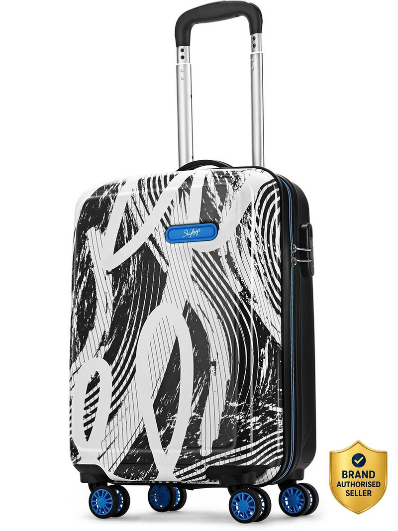 SKYBAGS Small Cabin Suitcase (55 cm) 8 Wheels - Stroke 55 - Hardbody Trolley Bag - Black, White