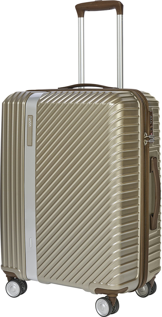VIP VIP Medium Check-in Suitcase (67 cm) 8 Wheels - Barclay Check-in Trolley Bag | Hard Luggage with Shoe, Toiletry Pouch & TSA Lock - Beige