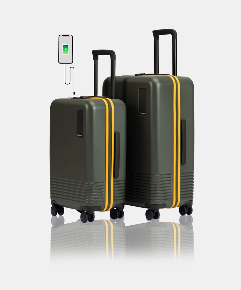 Mokobara Mokobara Hard Body Set of 2 Luggage 8 Wheels - The Set of 2 Luggage (Small 57.8cm | Medium 68.5) - Dark Green, Yellow