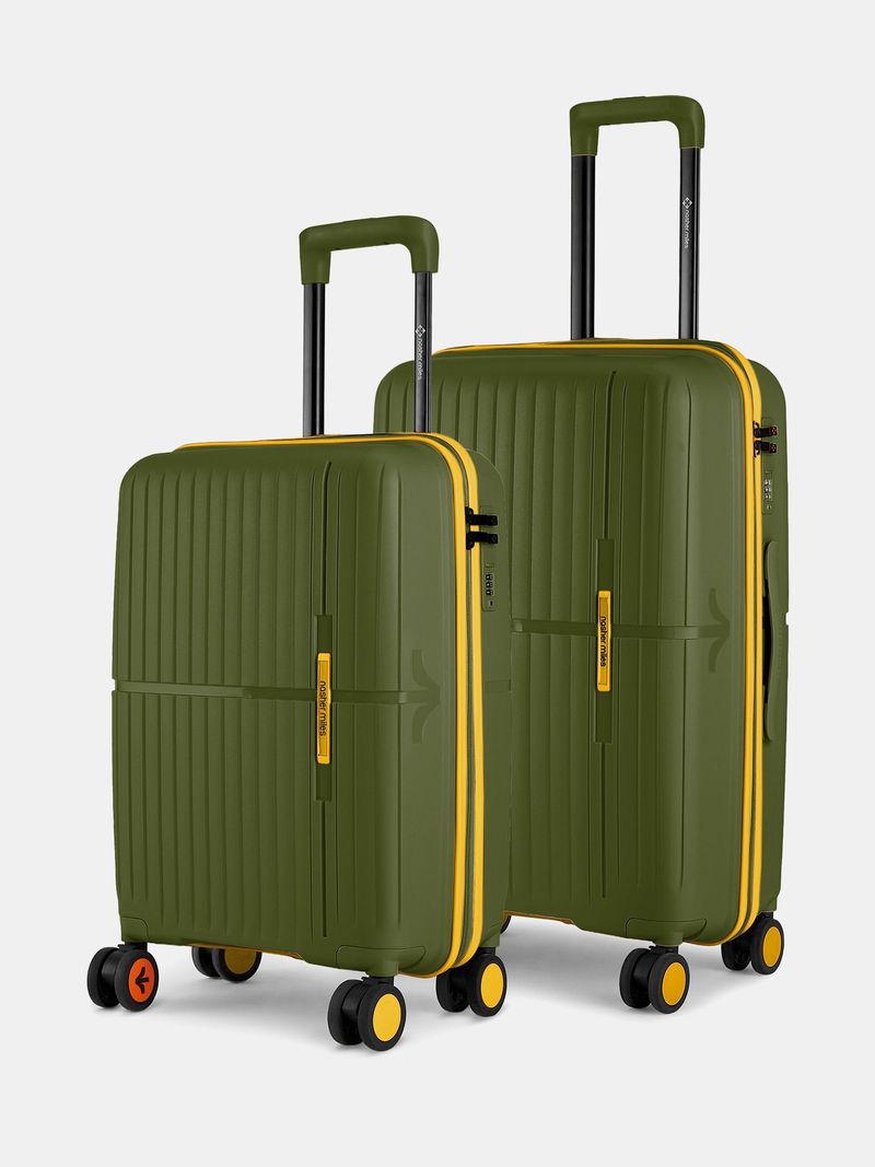 Nasher Miles NASHER MILES Hard Body Set of 2 Luggage 8 Wheels - Springfield Hard-Sided Polypropylene Luggage Set of 2 Trolley Bag for Travel - Dark Green, Yellow