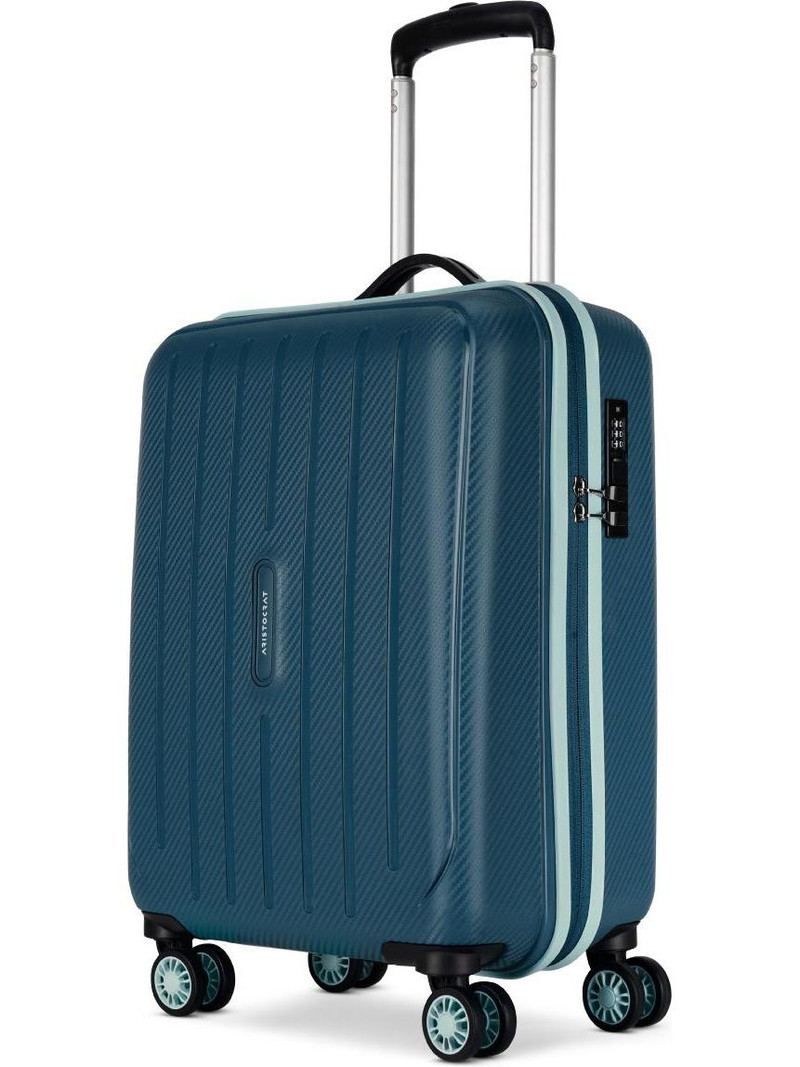 ARISTOCRAT Small Cabin Suitcase (55 cm) 4 Wheels - Photon Max Hard Side Luggage | Trolley Bag With Flushed Combination Lock - Blue, Teal