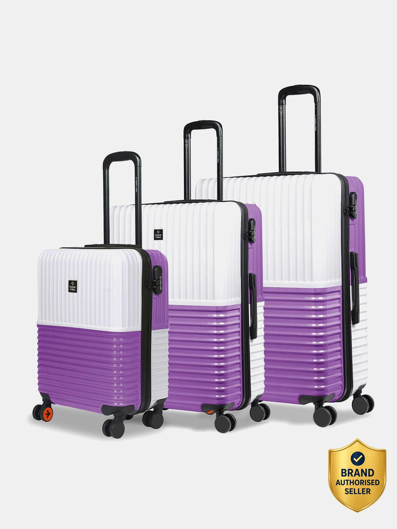 Nasher Miles NASHER MILES Istanbul Hard-Sided ABS and PC Luggage White & Purple Trolley Bags (55,65&75cm) Cabin & Check-in Set 8 Wheels - 28 inch
