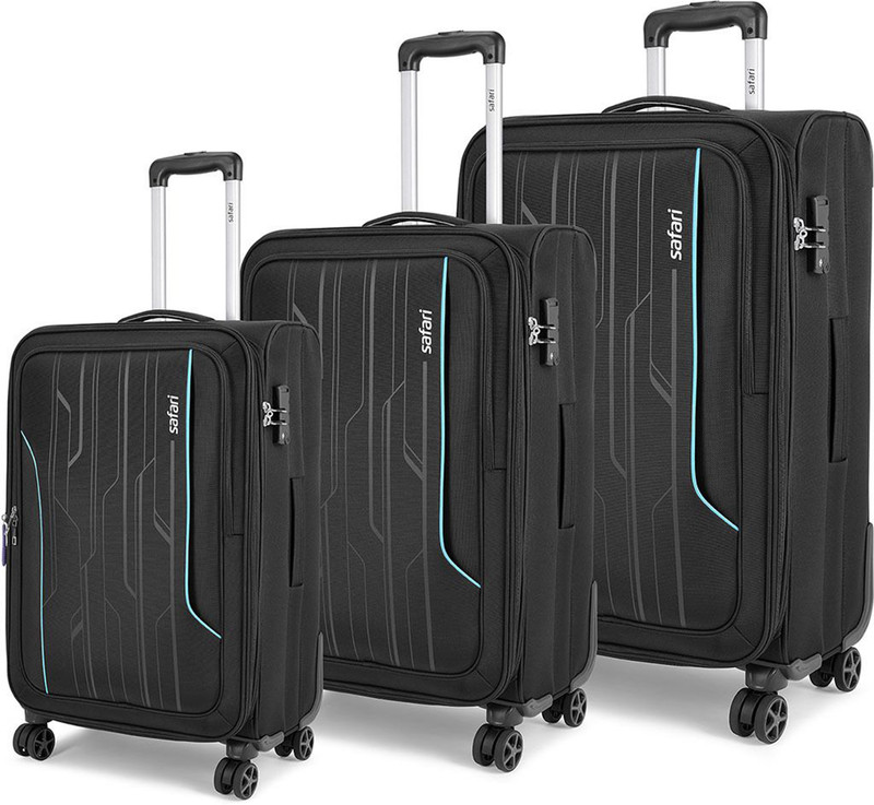 Safari SAFARI Soft Body Set of 3 Luggage 8 Wheels - Mayfair 3P - Black