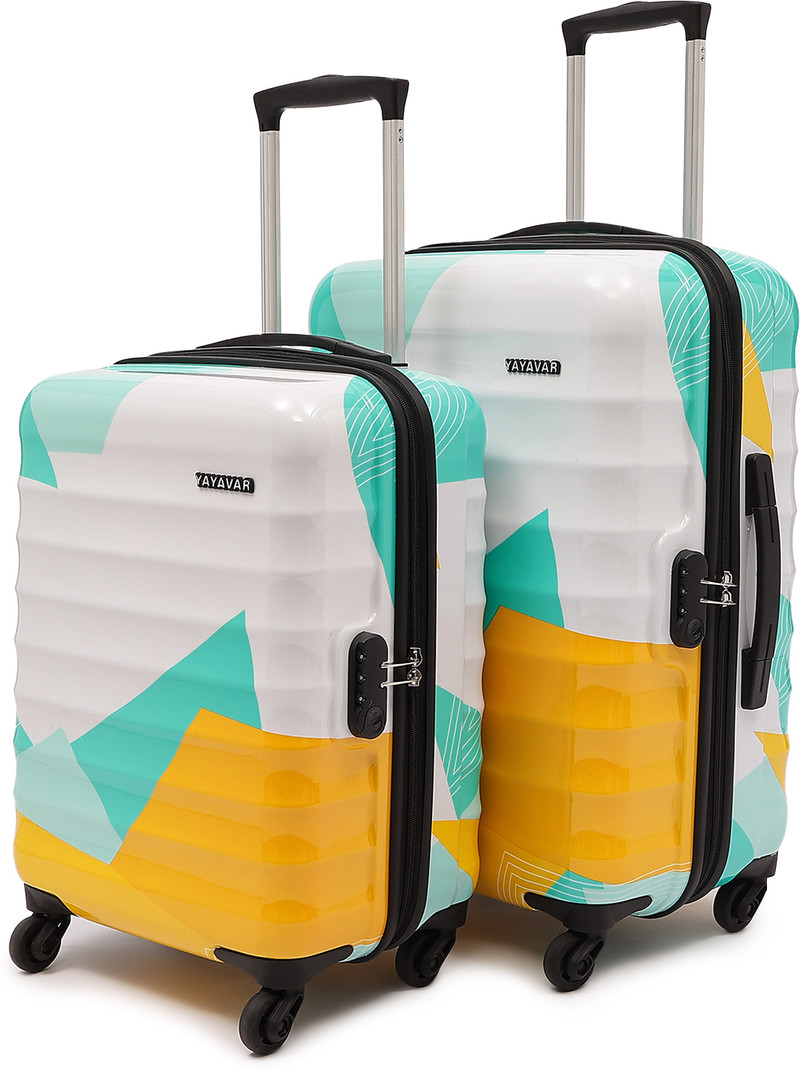 YAYAVAR Hard Body Set of 2 Luggage 4 Wheels - MEXICO- Designer Printed Trolley Bag - Teal