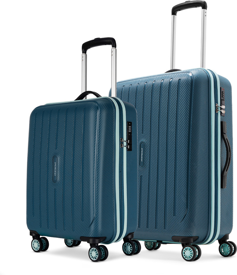 aristocrat hard body set of 2 luggage 4 wheels - photon max hard side luggage | trolley bag with flushed combination lock - blue, teal