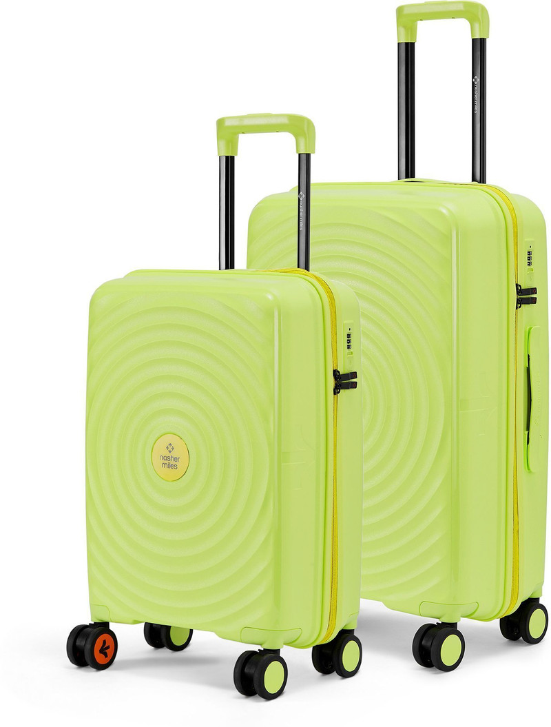 Nasher Miles NASHER MILES Hard Body Set of 2 Luggage 8 Wheels - Goa Polypropylene Hard-Sided Trolley Bags 55 & 65 cm Lightweight Durable - Green, Yellow