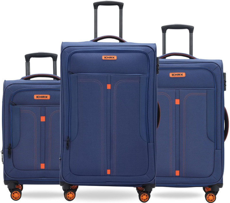 HRX HRX Soft Body Set of 3 Luggage 4 Wheels - Overdrive Spinner - Blue