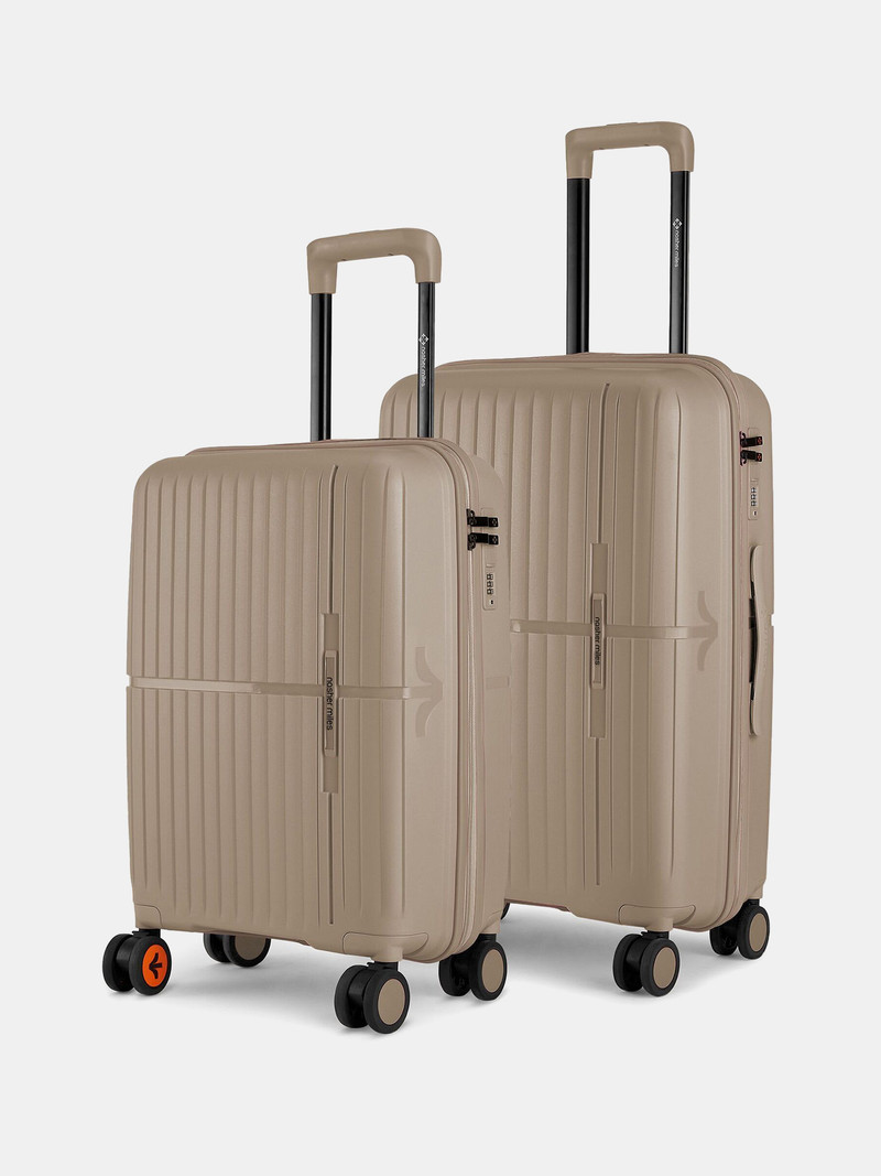 Nasher Miles NASHER MILES Hard Body Set of 2 Luggage 8 Wheels - Springfield HardSide Polypropylene Set of 2 Champagne Trolley Bag(55&65cm) - Khaki