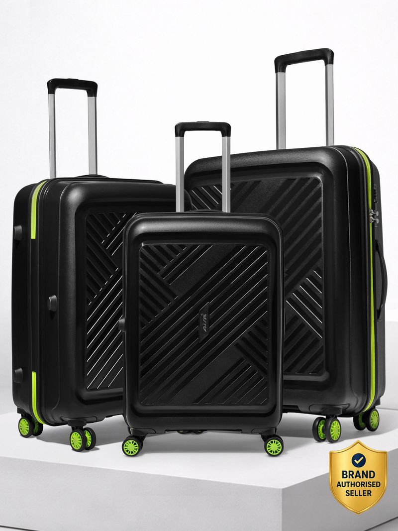 ALFA by VIP Hard Body Set of 3 Luggage 8 Wheels - Rhino Strong Hard Side Luggage | Trolley Bag With Flushed Combination Lock - Black, Green