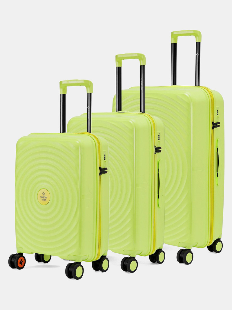 Nasher Miles NASHER MILES Hard Body Set of 3 Luggage 8 Wheels - Goa Polypropylene Hard-Sided Trolley Bags 55, 65 & 75 cm Lightweight Durable - Green, Yellow
