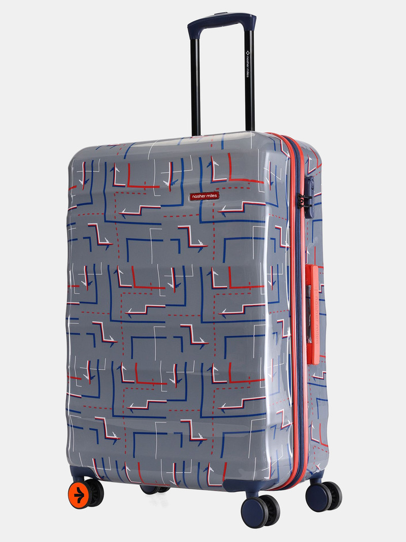 Nasher Miles NASHER MILES Large Check-in Suitcase (75 cm) 8 Wheels - Polycarbonate Check-in 28 Inch Grey Printed Trolley Bag - Grey