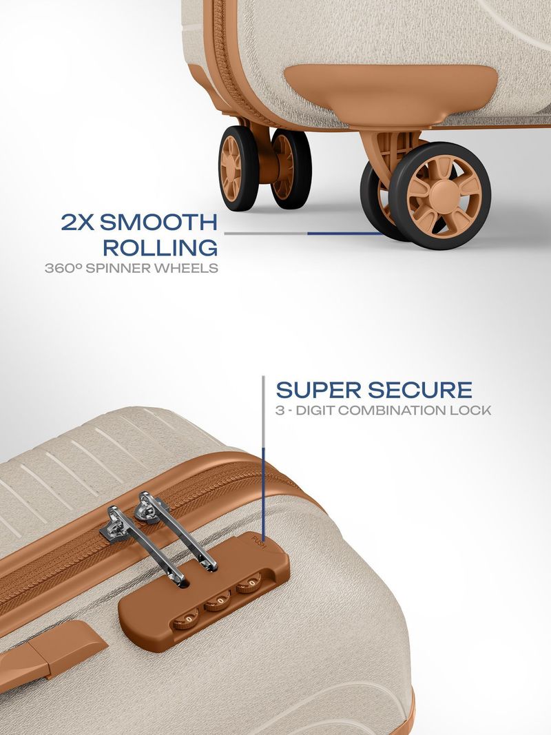 SAFARI Eclipse Neo 3-Piece Luggage Set 8 Wheels Beige - Image 4
