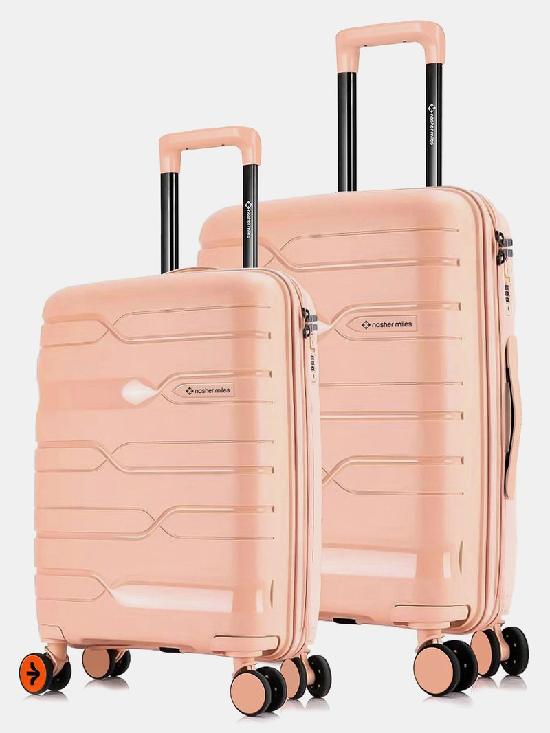 Nasher Miles NASHER MILES Hard Body Set of 2 Luggage 8 Wheels - Paris Polypropylene Hard-Sided Trolley Bags 55 & 65 cm for Travel & Business - Beige