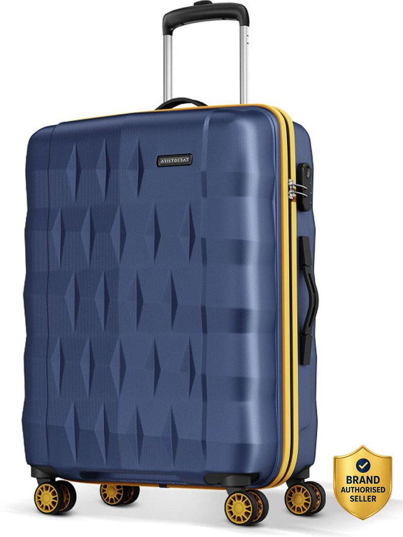 ARISTOCRAT Medium Check-in Suitcase (66 cm) 8 Wheels - Comet Check-in Trolley Bag 66cm Medium Hard Luggage, 8-Wheel Suitcase (Blue) - Blue
