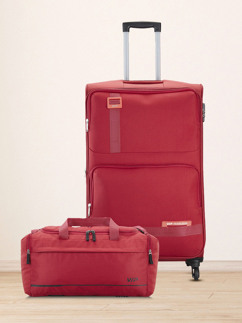 VIP VIP Soft Body Set of 2 Luggage 4 Wheels - �Durable Polyester Soft sided Cabin size trolley with 45L duffle - Red