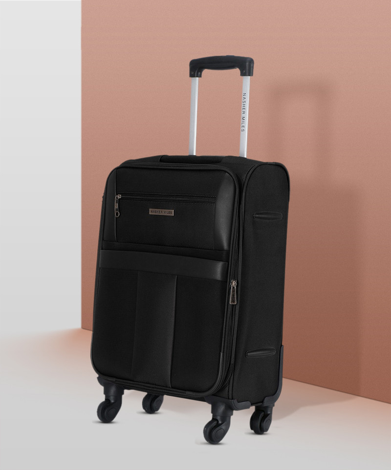 Nasher Miles NASHER MILES Small Cabin Suitcase (55 cm) 4 Wheels - Toledo Expander Soft-Sided Polyester Cabin Luggage Black 20 inch |55cm Trolley bag - Black