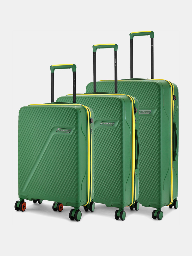 Nasher Miles NASHER MILES Hard Body Set of 3 Luggage 8 Wheels - Montreal Hard-Side Polypropylene Luggage Set of 3 (Small Medium Large) Suitcases - Dark Green