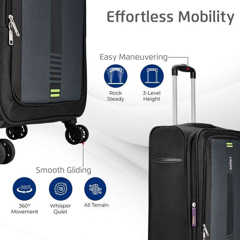 SAFARI GAMMA NEO 55 4W Black Cabin Suitcase 59cm - Image 6