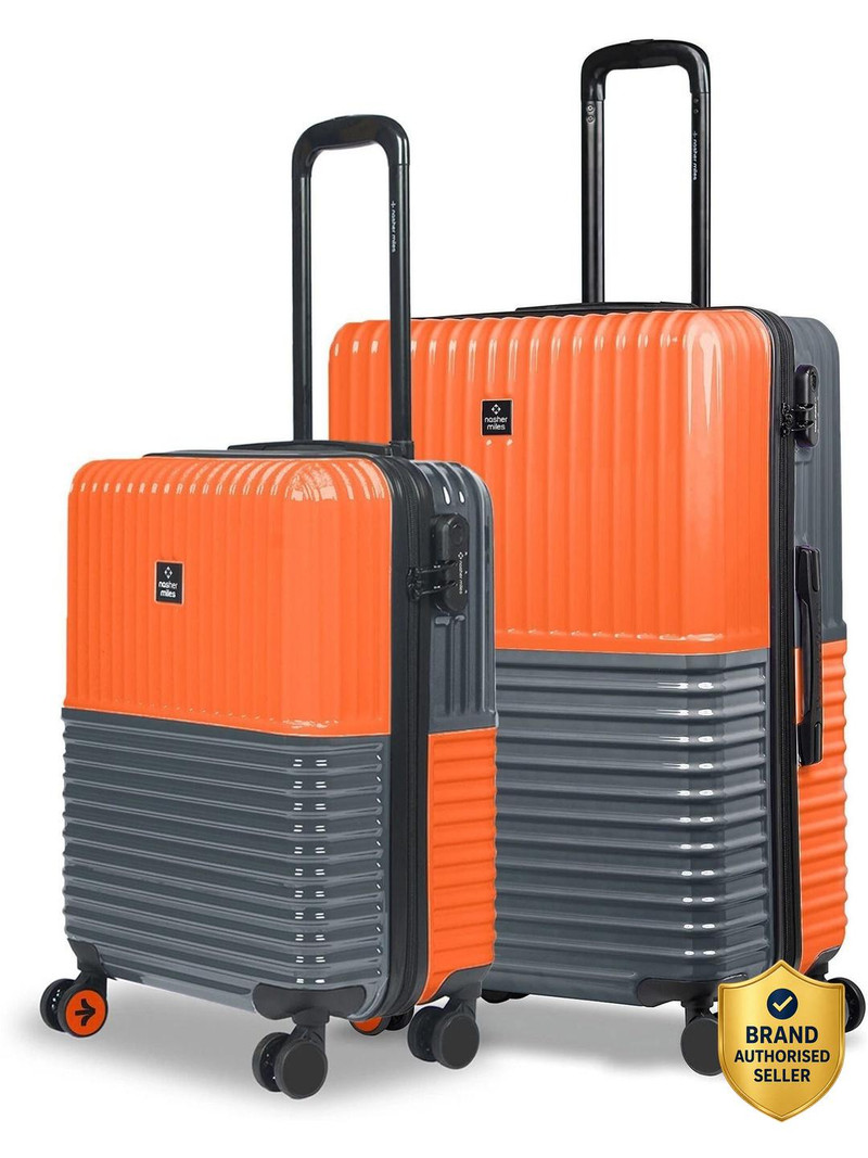 Nasher Miles NASHER MILES Istanbul Hard-sided Luggage Set of 2 Orange and Grey (55 & 65 Cm) Cabin & Check-in Set 8 Wheels - 24 inch