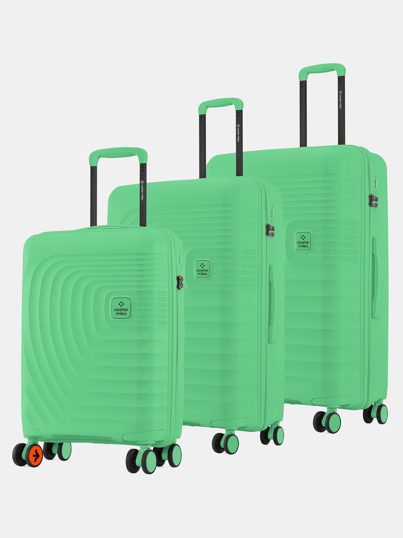 Nasher Miles NASHER MILES Hard Body Set of 3 Luggage 8 Wheels - Hard-Sided Polypropylene Set of 3 Summer Green Trolley Bag(55,65&75cm) - Green
