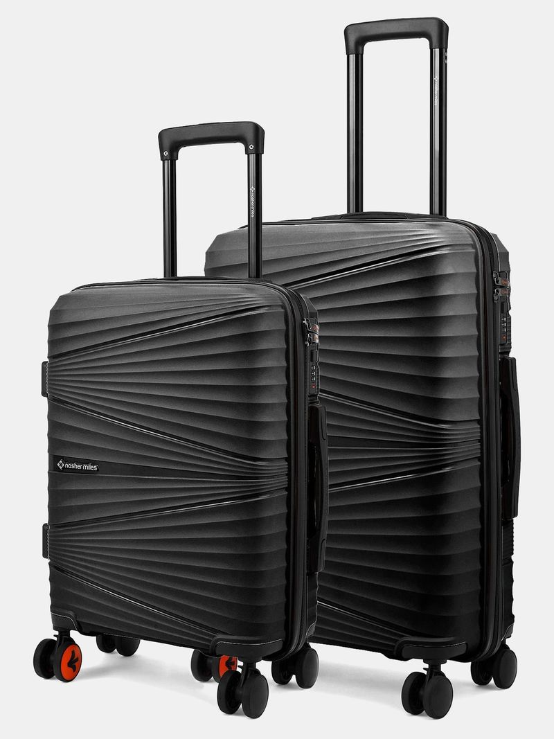 Nasher Miles NASHER MILES Hard Body Set of 2 Luggage 8 Wheels - Mumbai Hard-Side Polypropylene Shell 55 & 65cm Trolley Bag for Travel - Black