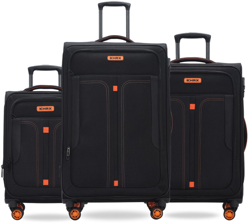HRX HRX Soft Body Set of 3 Luggage 4 Wheels - Overdrive Spinner - Black