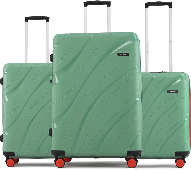 hrx by hrithik roshan hard body set of 3 luggage 8 wheels - madrid 3 (small 58cm | medium 66cm | large 75cm) - green