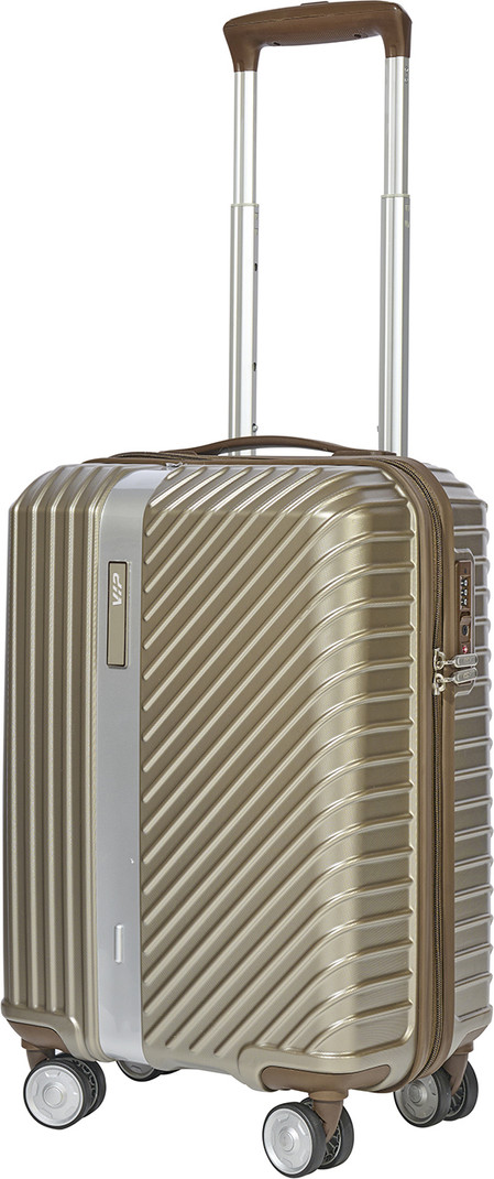 VIP VIP Small Cabin Suitcase (55 cm) 8 Wheels - Barclay Cabin Trolley Bag | Hard Luggage with Shoe, Toiletry Pouch & TSA Lock - Beige