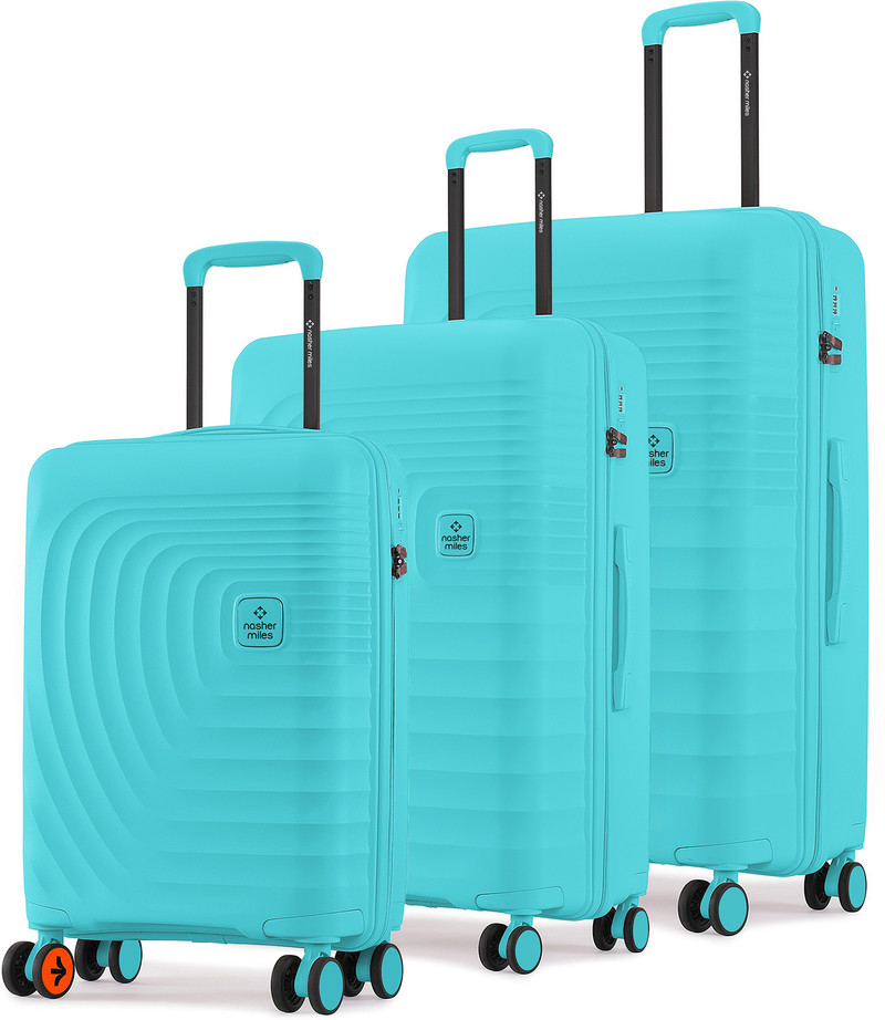 Nasher Miles NASHER MILES Hard Body Set of 3 Luggage 8 Wheels - Boston Hard-Sided Polypropylene Luggage Set of 3 Teal Trolley Bag(55,65&75cm) - Teal
