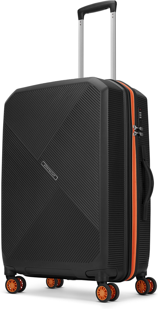 aristocrat medium check-in suitcase (68 cm) 8 wheels - apex hard side polypropylene luggage | trolley bag with combination lock - black