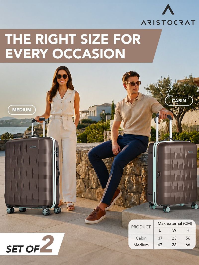 ARISTOCRAT Hard Body Luggage Set of 2, 8 Wheels, Brown - Image 4