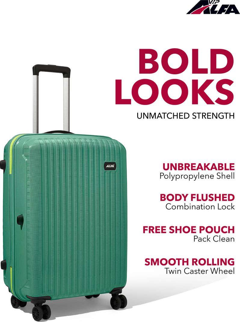 ALFA by VIP Medium Check-in Suitcase (66 cm) 8 Wheels - Excel Secure Hard Side Luggage | Trolley Bag With Flushed Combination Lock - Green - Image 7