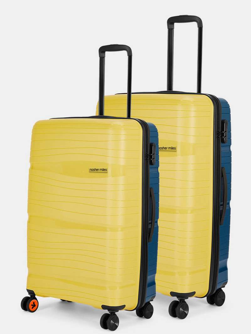 Nasher Miles NASHER MILES Hard Body Set of 2 Luggage 8 Wheels - Hard-Sided Dual Tone Polypropylene Luggage Set of 2 (Medium 65cm | Large 75cm) - Yellow, Blue