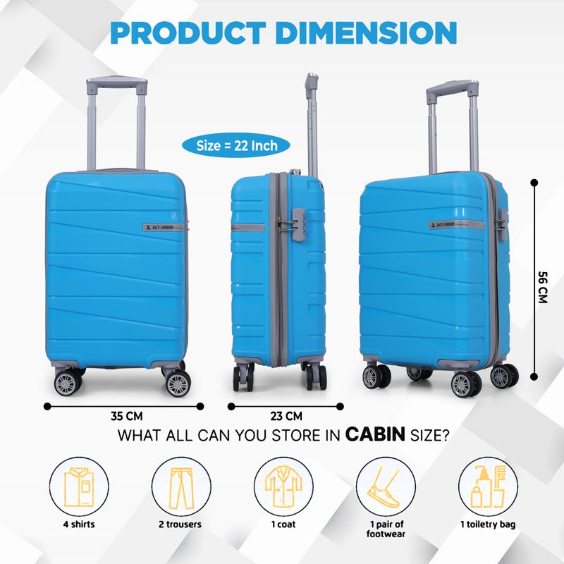 JACY LONDON Small Cabin Suitcase 8 Wheels Blue 55 cm - Image 5