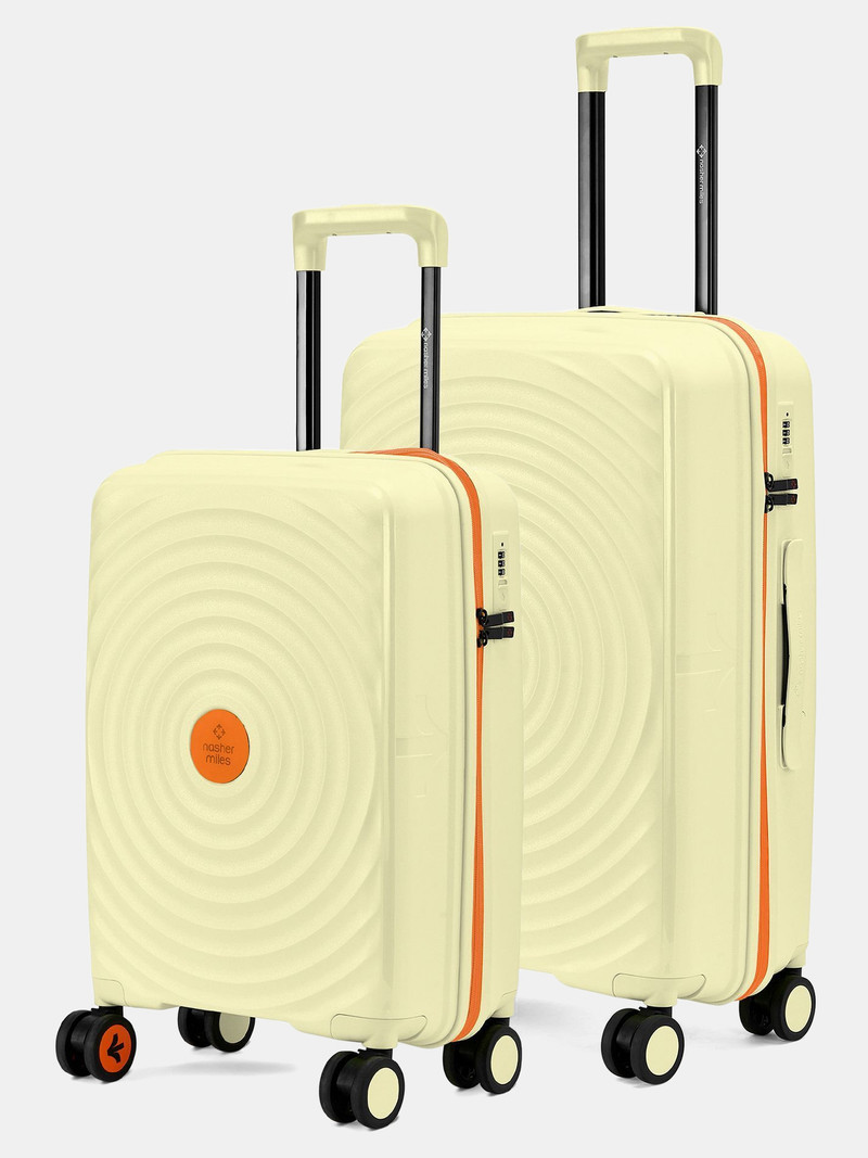 Nasher Miles NASHER MILES Hard Body Set of 2 Luggage 8 Wheels - Goa Polypropylene Hard-Sided Trolley Bags 55 & 65 cm Lightweight Durable - Yellow, Orange