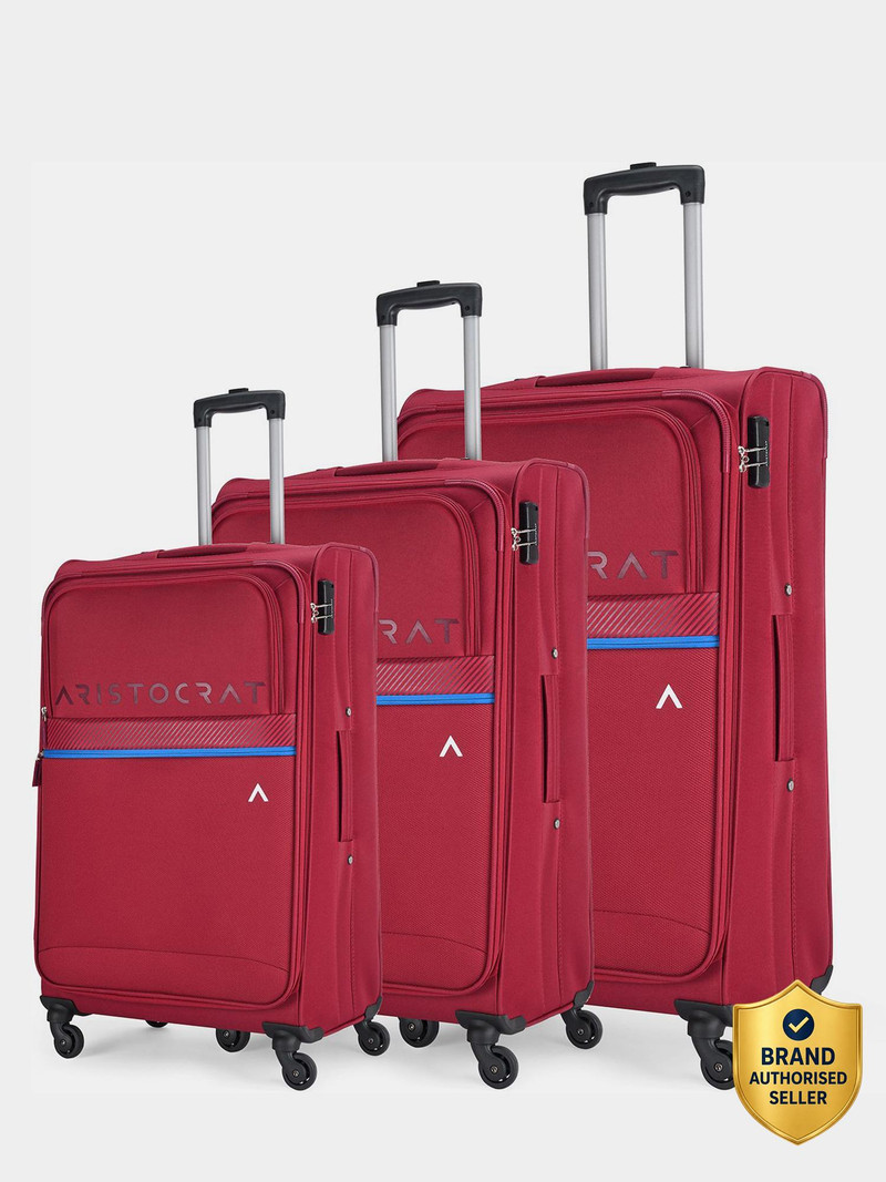 Soft Body Set of 3 Luggage 4 Wheels - Brezza Set of 3 (Small 59cm | Medium 68cm | Large 78cm) - Trolley Bag - Red