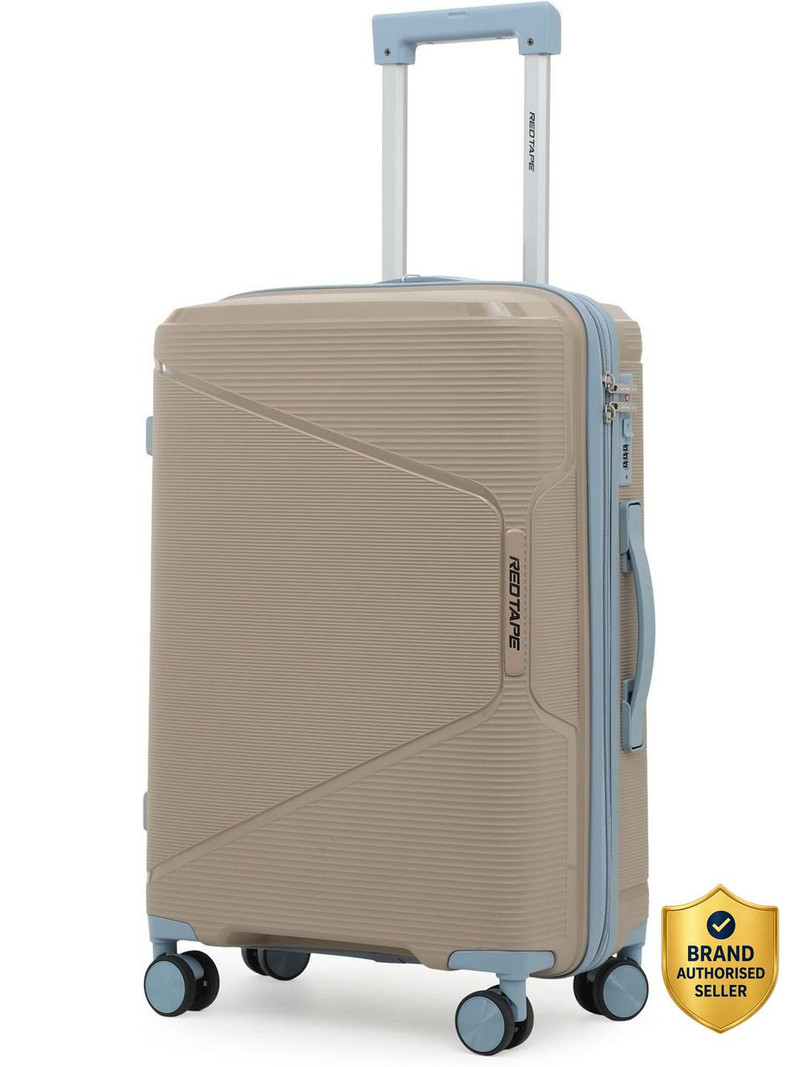 Red Tape Medium Check-in Suitcase (64 cm) 8 Wheels - Unisex 60L Polypropylene Hard Trolley Bag With Mobile Holder - Khaki, Blue