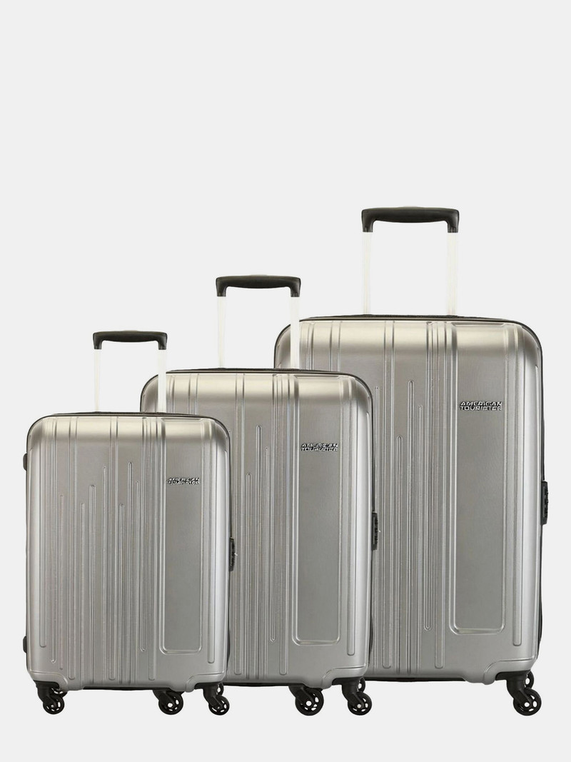 American Tourister AMERICAN TOURISTER Hard Body Set of 3 Luggage 4 Wheels - Combination Lock-Hamilton(Small 55Cm |Medium 68Cm| Large 77Cm) - Silver