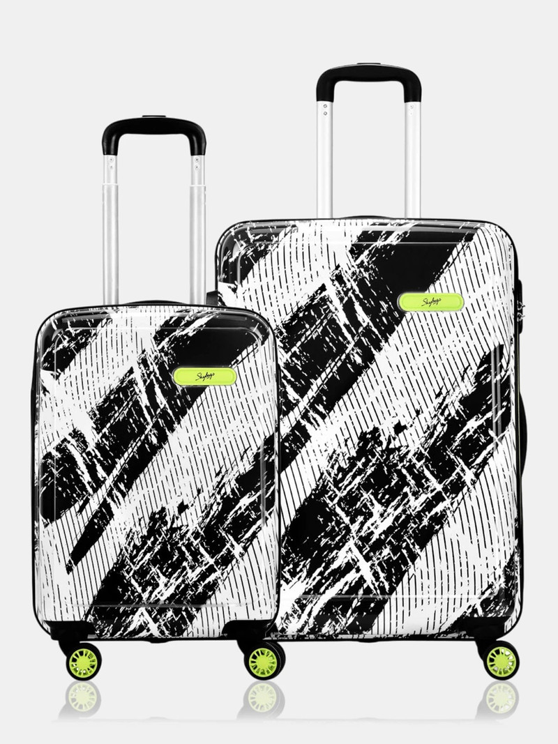 SKYBAGS Hard Body Set of 2 Luggage 8 Wheels - Stroke Neo Printed Hard Side Trolley Bag Lightweight, Stylish Travel Luggage - Black, Yellow