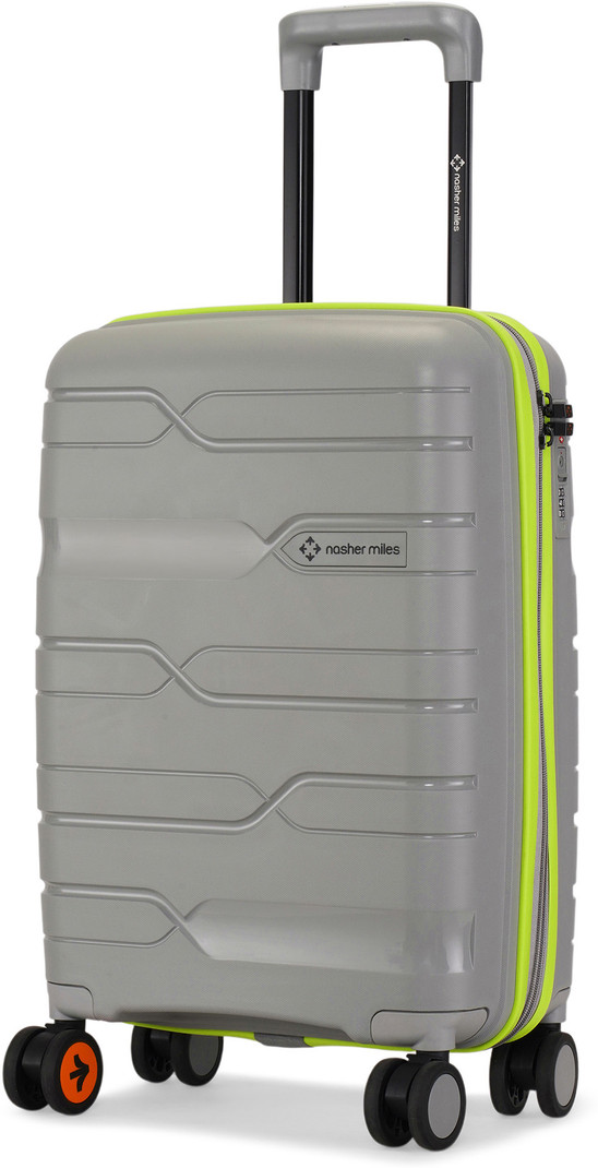 Nasher Miles NASHER MILES Cannes HardSide Polypropylene Cabin Luggage Grey Neon Green 55cm Trolley bag Cabin Suitcase 8 Wheels - 20 inch