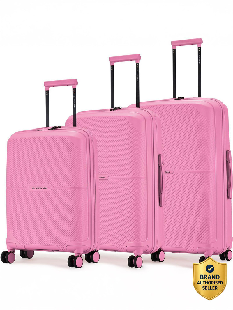 Nasher Miles NASHER MILES Hawaii HardSide Polypropylene Luggage Set of 3 Pink Trolley Bags (55, 65 & 75cm) Check-in Suitcase 8 Wheels - 28 inch