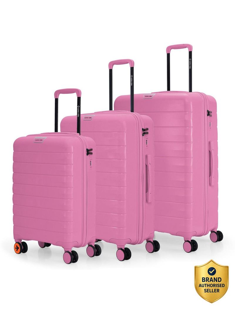 Nasher Miles NASHER MILES Vienna Hard-Sided Polypropylene Luggage Set of 3 Pink Trolley Bags (55,65&75cm) Cabin & Check-in Set 8 Wheels - 28 inch