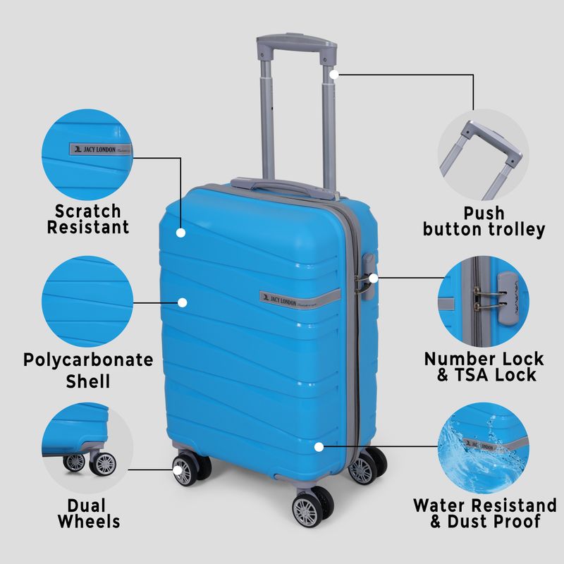 JACY LONDON Small Cabin Suitcase 8 Wheels Blue 55 cm - Image 4