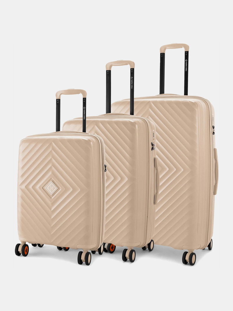 Nasher Miles NASHER MILES Hard Body Set of 3 Luggage 8 Wheels - Antwerp Expander Hardside Polypropylene Champagne Trolley Bags(55,65&75Cm) - Khaki
