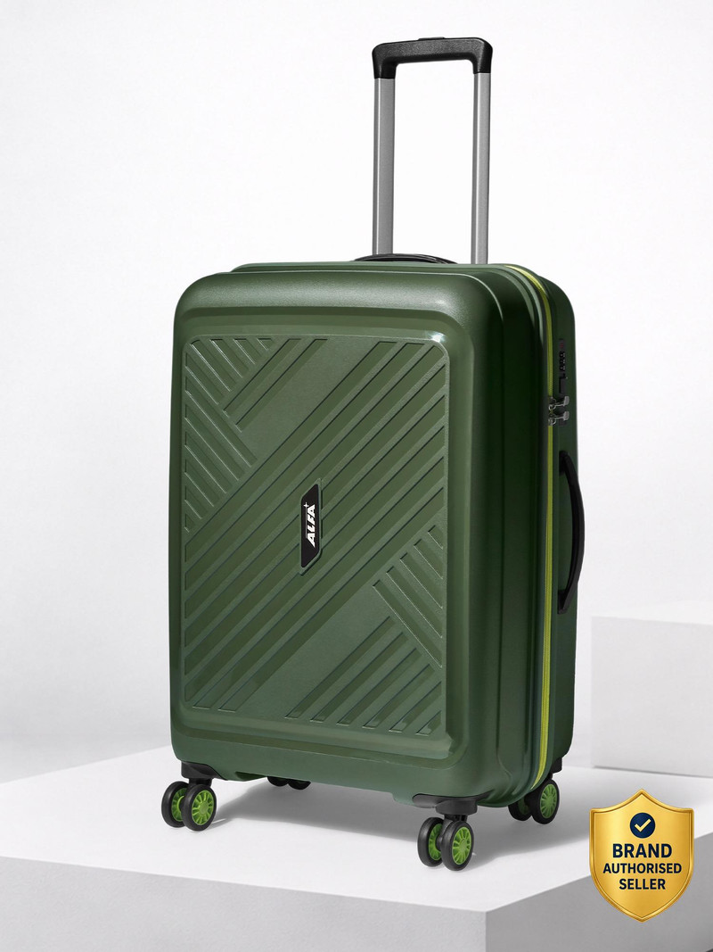 ALFA by VIP Medium Check-in Suitcase (66 cm) 8 Wheels - Rhino Strong Hard Side Luggage | Trolley Bag With Flushed Combination Lock - Dark Green