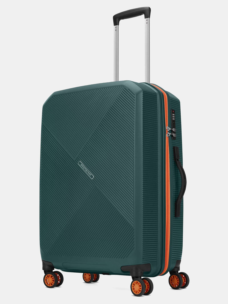 aristocrat medium check-in suitcase (68 cm) 8 wheels - apex hard side polypropylene luggage | trolley bag with combination lock - green