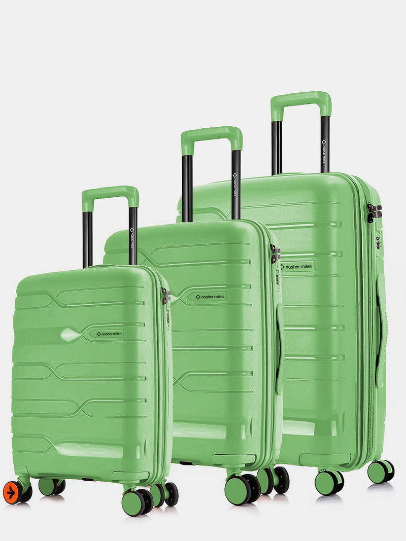 Nasher Miles NASHER MILES Hard Body Set of 3 Luggage 8 Wheels - Paris Polypropylene Hard-Sided Trolley Bags 55, 65 & 75 cm for Travel & Business - Green, Multicolor