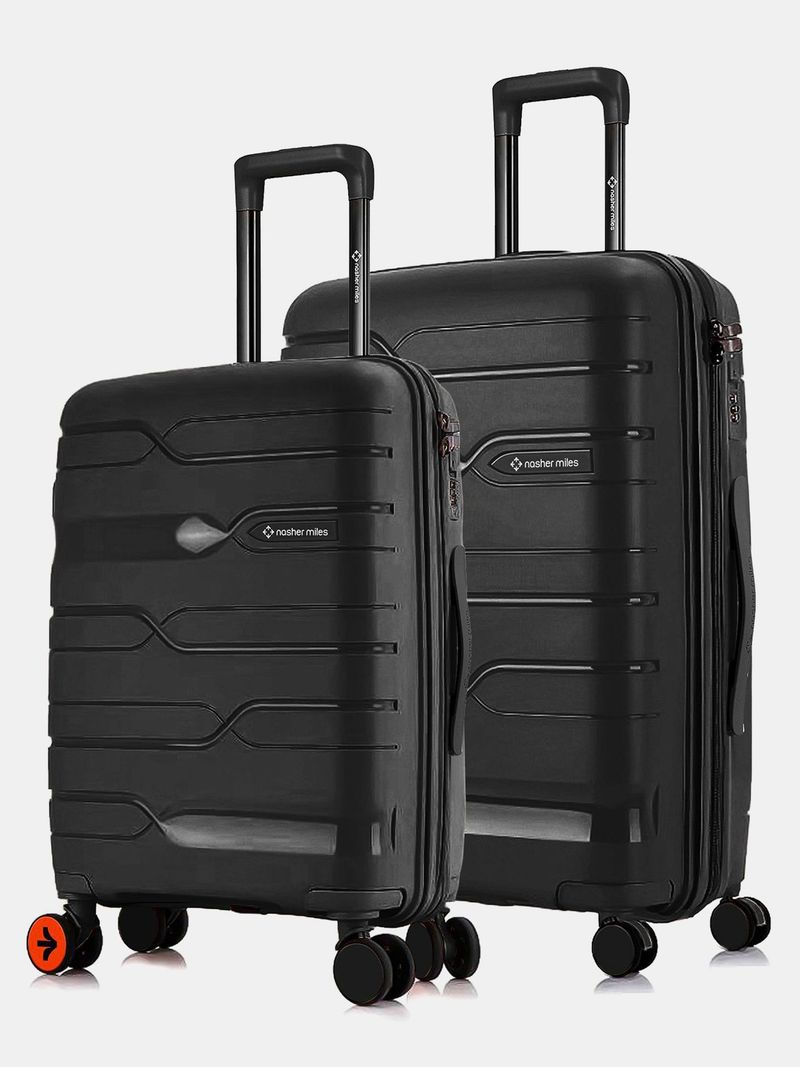 Nasher Miles NASHER MILES Hard Body Set of 2 Luggage 8 Wheels - Paris Polypropylene Hard-Sided Trolley Bags 65 & 75 cm for Travel & Business - Black