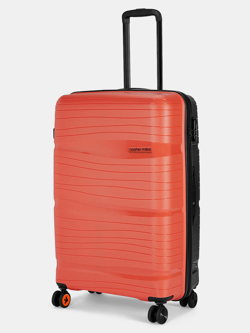 Nasher Miles NASHER MILES Medium Check-in Suitcase (65 cm) 8 Wheels - Nicobar Hard-Sided Polypropylene Check-in Luggage Orange and Dark Grey 24 inch |65cm Trolley Bag - Orange, Grey