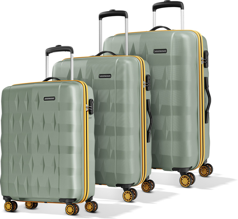 Aristocrat Comet Of 3 Trolley 56, 66, & 76cm, Small+medium+large Hard Luggage, 8-wheel Cabin & Check-in Set 8 Wheels - 30 Inch